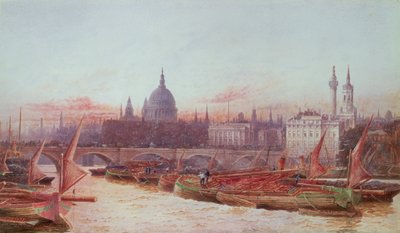 Barges sous le pont de Londres - Frederick E.J. Goff